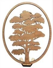 Wooden laser cut Tree silhouette in oval frame (12 inches tall)