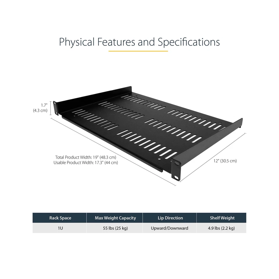 StarTech.com 1U Server Rack Shelf + 6U Wall Mount Network Rack 12" Depth - Image 3 of 4