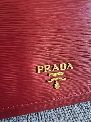 Prada Lacca Red Vitello Move Leather Chain Wallet Crossbody 1MT290
