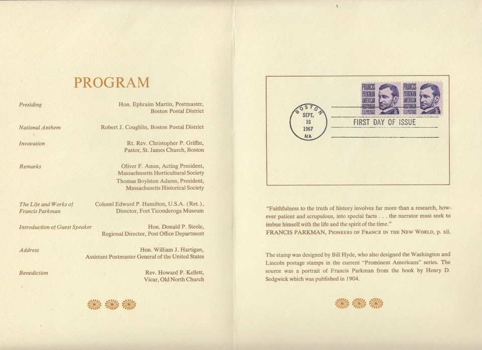 First Day Program Historian Francis Parkman  - Image 2 of 2