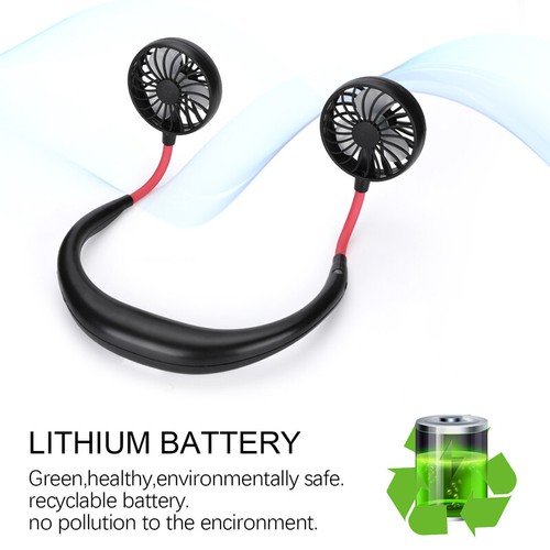 Portable USB Rechargeable Neckband Dual Cooling Mini Fan Lazy Neck Hanging Style - Picture 7 of 17
