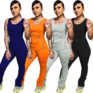 NEW Women Stylish Sleeveless O Neck Solid Patchwork Bodycon Long Jumpsuit Sport