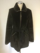 Armani Jeans Black Faux Shearling & Fur Reversible Belted Coat Size 40 Uk 12