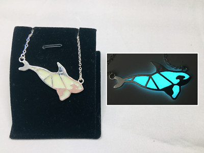 Origami ORCA GLOW in the DARK Silver Charm Pendant Necklace Killer Whale Ocean