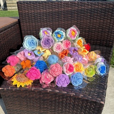 Crochet Flower Bouquet   Handmade Yarn Roses, Tulips, Peonies & More