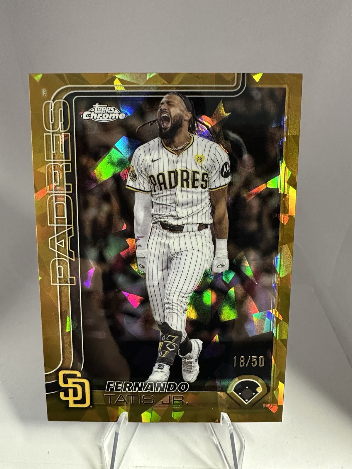 2025 Topps Chrome Sapphire Fernando Tatis Jr Gold Refractor /50 Padres #159
