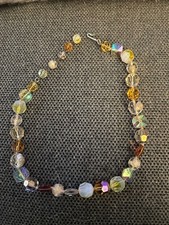 Vintage 1950'a Aurora Borealis Hand Knotted Cut Crystal Beads Choker 16"