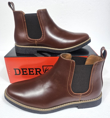 Men's Ankle Boots 8 Deer Stags Dark Brown Redwood Vega Slip on Faux Casual