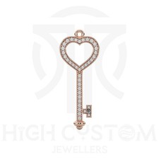 Colgante mínimo con dije de llave de corazón real de moissanita enchapado en oro de 14K