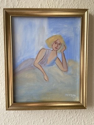 Modernes abstraktes figuratives Ölgemälde Portrait einer Frau Leinwand gerahmt signiert