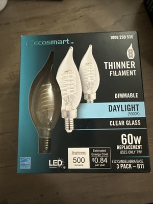 Eco Smart Dimmable Candelabra Fine Bendy Filament LED Edison Light Bulb (3-Pck)