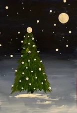 Small Original Acrylic Painting 5”x7 Christmas Tree Holiday Decoration Ornament2