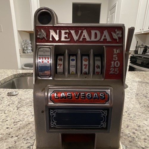 Nevada Las Vegas 1c Mechanical Slot Machine Collectible Coin Bank Style