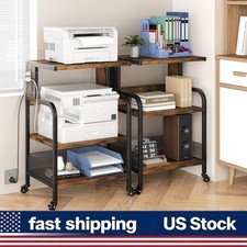 3-Tier Rolling Printer Stand with Storage Shelves and Castors