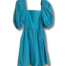 A New Day Blue Puff Sleeve Smocked Open Back Mini Dress Women's Size S