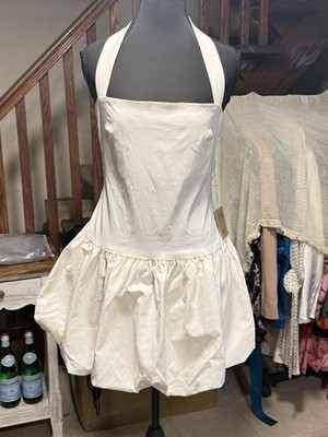 Bailey Rose White Cotton Halter Bubble Dress Mini Fit & Flare Coquette NWT