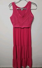 Nine West Pink Crochet Bodice Tiered Maxi Dress Size Small Sleeveless Boho...