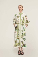 Women Vintage Print  Autumn Long Sleeve Hem Midi Long  Shirt Dress