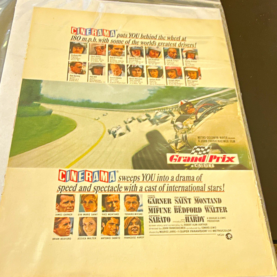 Cinerama Grand Prix Multicolor Movie Advertising Print Ad w/ Cast ...