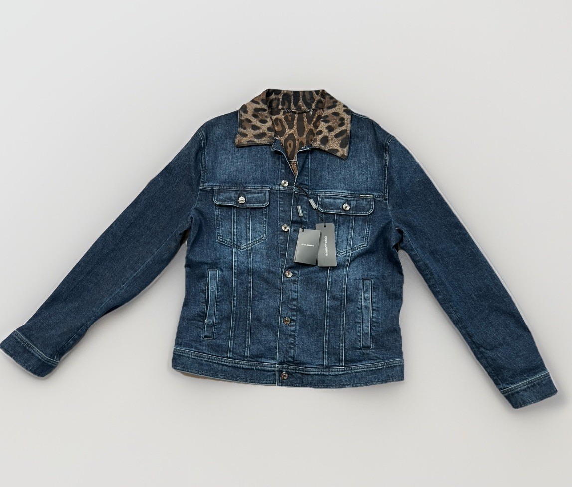 Dolce & Gabbana Men's Denim Jacket Leopard Lined Size M New w