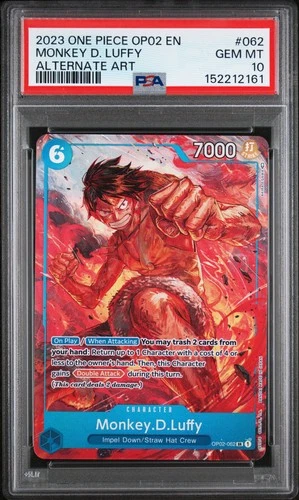 2023 ONE PIECE OP02-PARAMOUNT WAR ALTERNATE ART #062 MONKEY D. LUFFY PSA 10