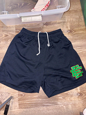Eric Emanuel Men's Black Mesh Athletic Shorts Logo Drawstring Pockets Polyester