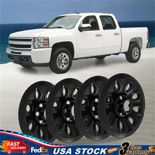 Set of 4 For Chevy Silverado 1500 Black 17" Wheel Skins Hub Caps Full Rim Covers