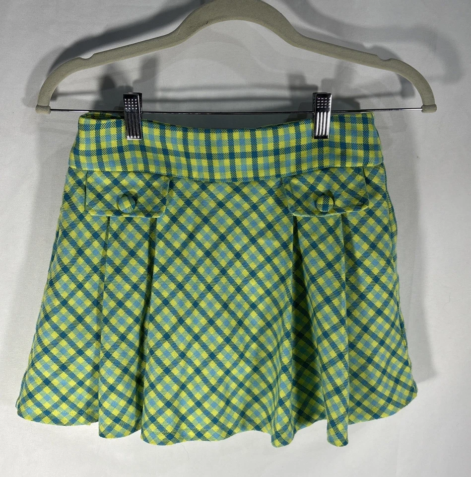 American Girl Checkered Mini Skirt Kid's Size: 10 Yellow/ Lime Green and Teal. - Image 2 of 4