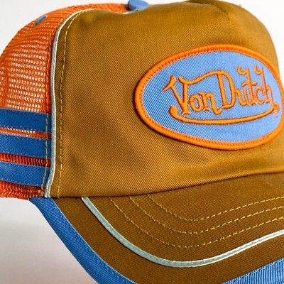 Von Dutch Trucker Hat Orange Brown Blue Mesh Snapback Retro Y2K