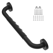 Anti-Slip Black Grab Bars 16 Inch w/Rubber Grip, Stainless Steel Bathroom Wal...
