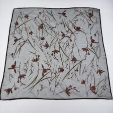 Vtg Ralph Lauren 100 Silk Floral Scarf 20" Square Gray Brown Preppy Old Money