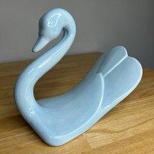 Vintage Blue Ceramic Swan Hand Towel Wash Cloth Holder Bathroom Decor 80s