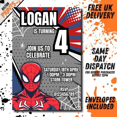 Spiderman Geburtstag Party Einladungen Kindereinladungen inklusive Umschläge x12