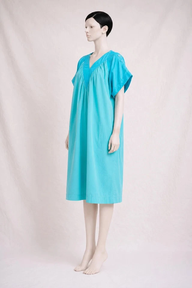 Authentique robe Yves Saint Laurent vintage en coton turquoise - Photo 3/4
