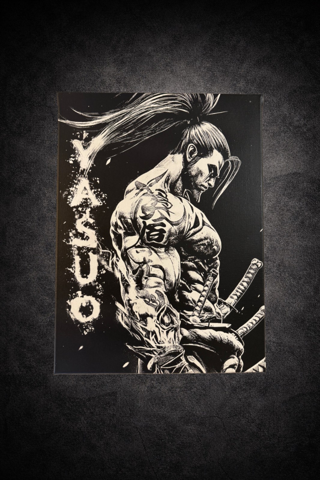 Tableau Yasuo noir et blanc manga | Toile murale moderne 30x40 cm pour salon