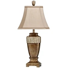 StyleCraft Conway Brown Glaze With Silver Leaf Table Lamp - Beige Fabric Shade