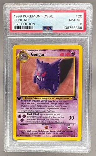 1999 Pokemon Fossil 1st Edition 20 Gengar PSA 8 138755366