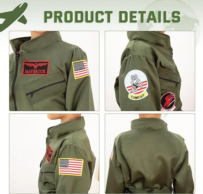 Disfraz de piloto de combate para niños Disfraz de vuelo Traje Fuerza Aérea Vestido de juego simulado, M Foto 3 de 3