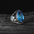 Blue Men silver ring Handmade Pure 925 Silver man ring Crystal stone all sizes