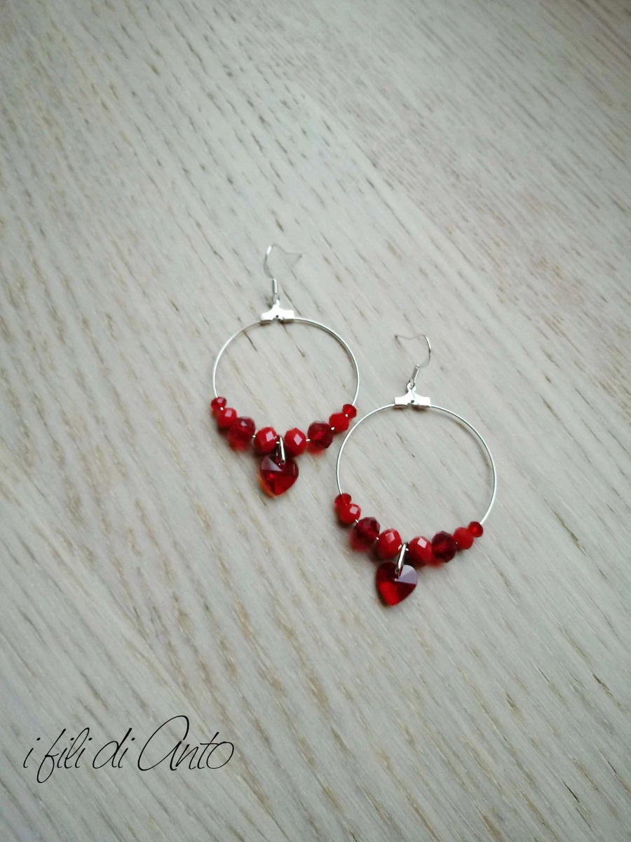 Orecchini Pendenti A Cuore Rosso Con Strass - Gioielli Romantici Per San Valentino, Regalo Per Lei, Leggeri Ed Eleganti. - 5