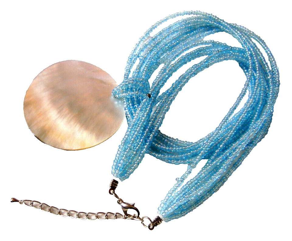 Halskette 7 Strang, Abalone Muschel / Perlmutt Anhänger DM 5 cm - Bild 2 von 4