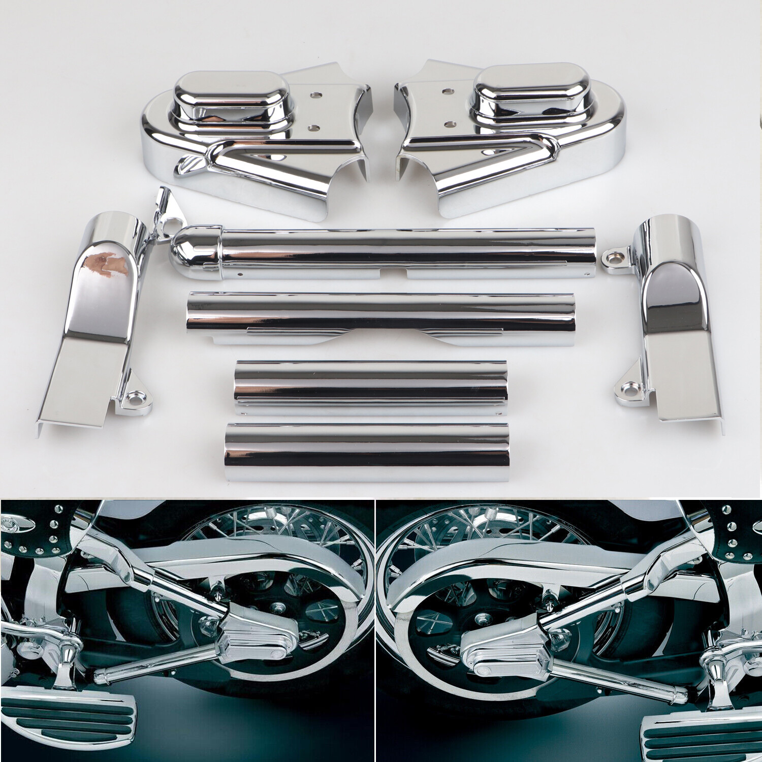 Chrome Swingarm Covers w/ Phantom Axle Cover For Harley Fat Boy