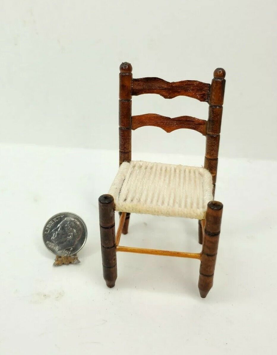 4 Vintage Dollhouse Miniature Ladder Back Chairs Rope Seats 1:12th