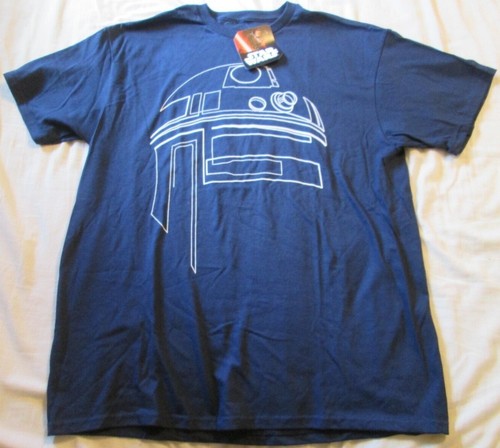 NWT Star Wars Navy Blue T Shirt Adult Mens Large L White R2D2 Droid Outline New - Picture 2 of 6