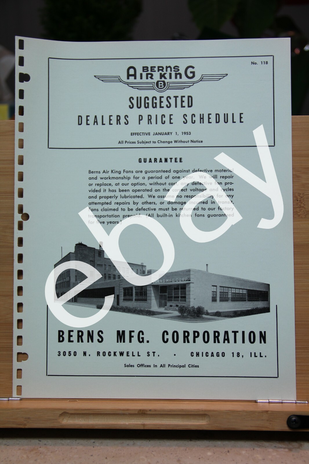 Berns MFG Electric Fan Circulator Dealer Price Sheet & Specs-image