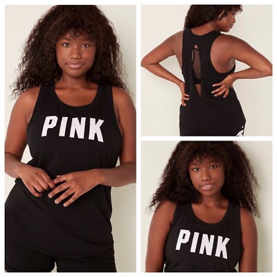 VS VICTORIAS SECRET PINK EVERYDAY RACERBACK TANK TOP BLACK WITH CLASSIC LOGO XXL