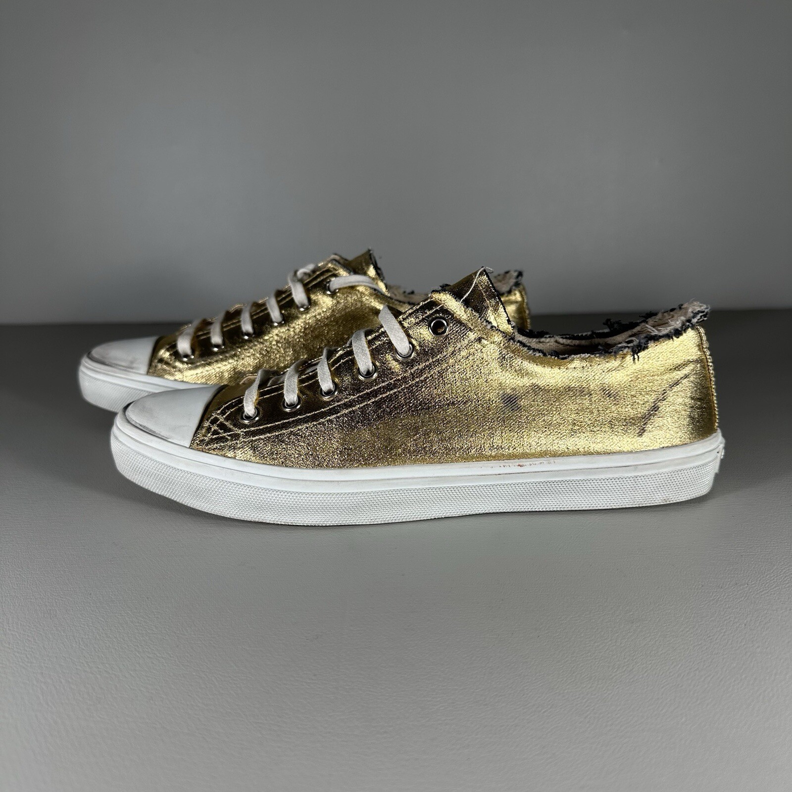 rare sneakers basse YSL Saint Laurent Paris Bedford invecchiate oro metallizzato taglio