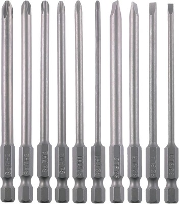 Long Screwdriver Bit Set Slotted SL3 SL4 SL5 SL6 Phillips PH1 PH2 10PCS 1/4 Inch