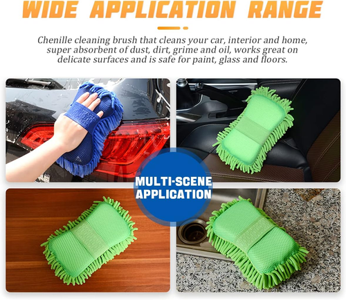 Car Wash Mitt, Premium Chenille Microfiber Wash Sponge, Two Sided Lint and Sc...
