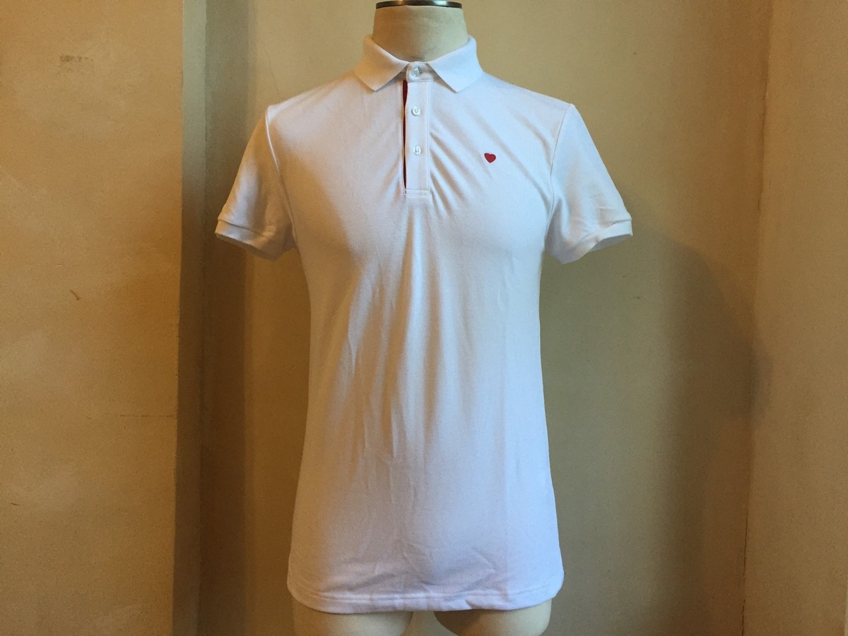 MOSCHINO COOL WHITE RED EMBROIDERED HEART AND PLACKET